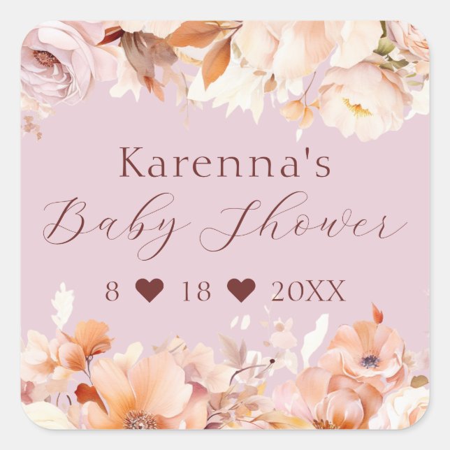 Sello para sobres Baby Shower Lavender Floral Fall (Anverso)