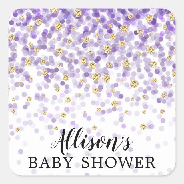Sello para sobres Baby Shower Purple Gold Confetti (Anverso)