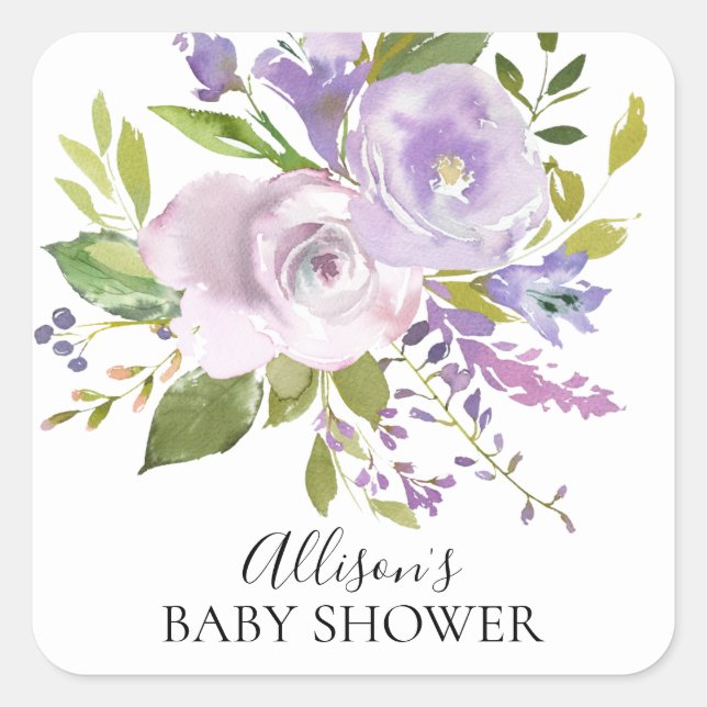 Sello para sobres Baby Shower Purple Lavender Flow (Anverso)