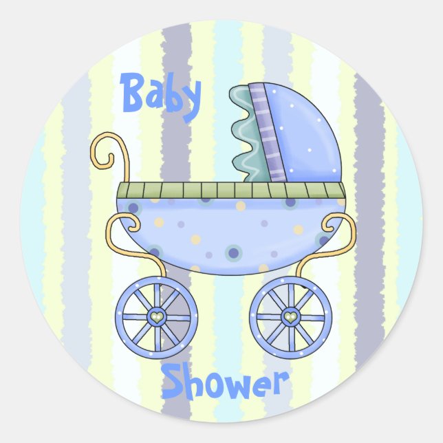 Sello para sobres Blue Stroller Baby Boy Shower (Anverso)