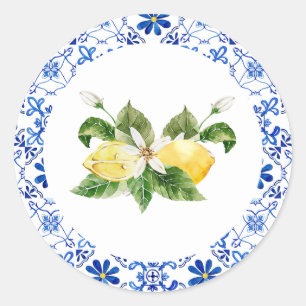 Sello para sobres Blue Yellow Lemon Bridal Shower