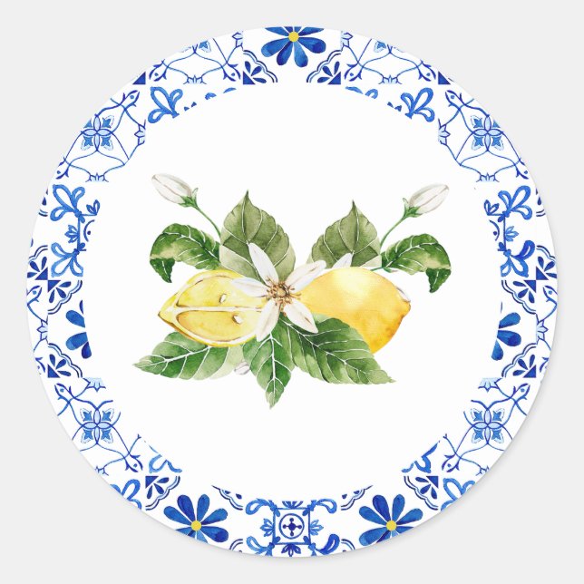 Sello para sobres Blue Yellow Lemon Bridal Shower (Anverso)