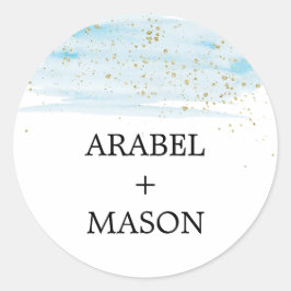 Sello para sobres Boda azul y dorado