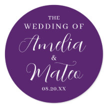Sello para sobres Boda de caligrafía blanca púrpur