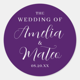 Sello para sobres Boda de caligrafía blanca púrpur