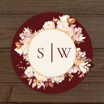 Sello para sobres Boda de crema borgoñona floral o<br><div class="desc">El diseño de este sello para sobres boda de color burdeos floral de otoño es un conjunto de ensueño que encarna la esencia del encanto vintage y la elegancia moderna. Con flores de otoño y hojas en colores otoño, acentuadas con bordes geométricos dorados, nuestro diseño ofrece una estética sencilla pero...</div>