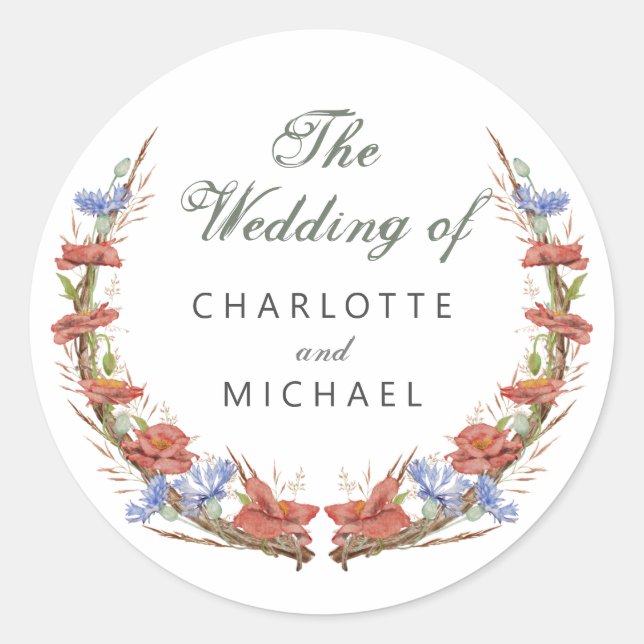 Sello para sobres Boda de flores silvestres acuáti (Anverso)