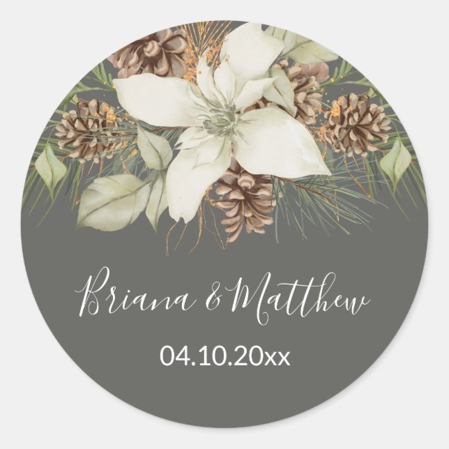 Sello para sobres Boda de guion gris de invierno e (Anverso)