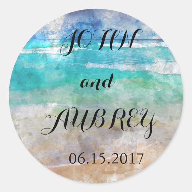 Sello para sobres Boda de la isla tropical (Anverso)