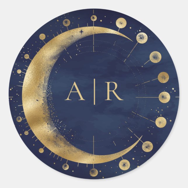 Sello para sobres Boda de la luna de oro azul de l (Anverso)