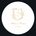 Sello para sobres Boda de Monograma con guión dora<br><div class="desc">Elegante escudo boda pegatina de sello para sobres clásico con escritura de oro de  floral.</div>