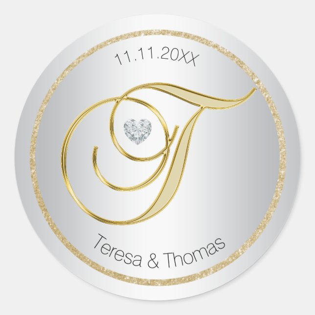 Sello para sobres Boda de monograma dorado Purpuri (Anverso)