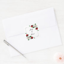 Sello para sobres Boda de Navidades de rosas rojas