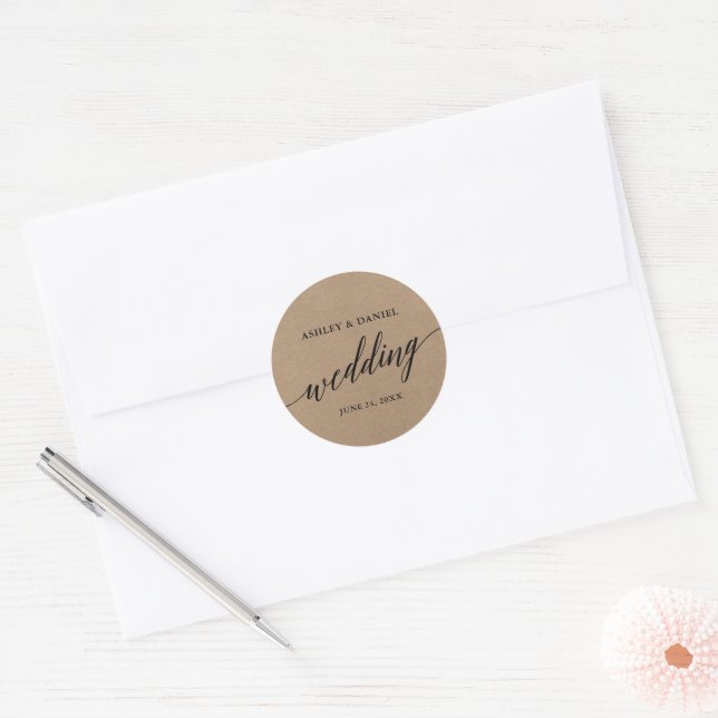 Sello para sobres Boda Kraft de caligrafía moderna (Sobre)