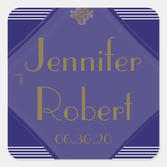 Sello para sobres Boda Navy Art Deco Posh (Anverso)