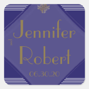 Sello para sobres Boda Navy Art Deco Posh