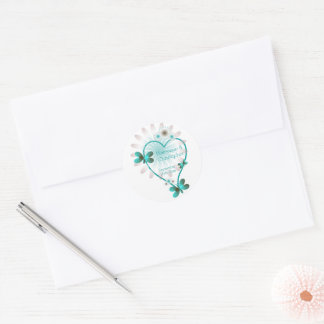 Sello para sobres boda/Pegatina Mariposa Corazón