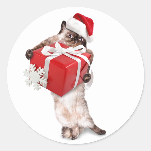 SELLO PARA SOBRES CHRISTMAS STICKER CAT W/ PAQUETE (Anverso)