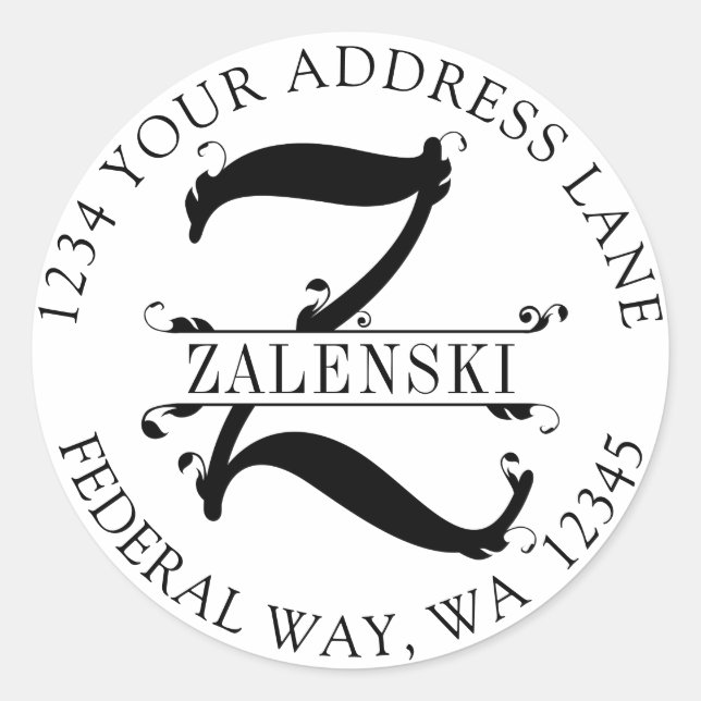 Sello para sobres circular elegante monograma Z (Anverso)