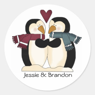 Sello para sobres Cute Boda Pingüinos