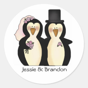 Sello para sobres Cute Boda Pingüinos