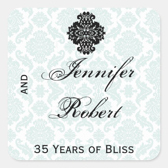 Sello para sobres Damask azul claro y negro (Anverso)