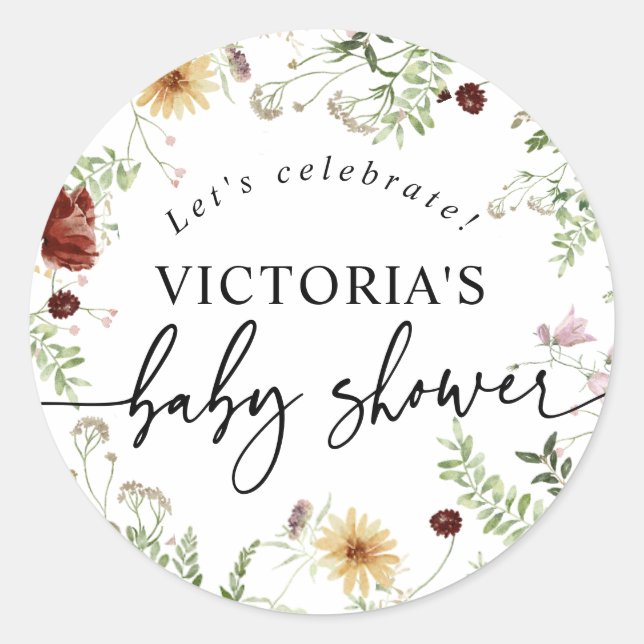 Sello para sobres de Baby Shower Boho Cute Wildflo (Anverso)
