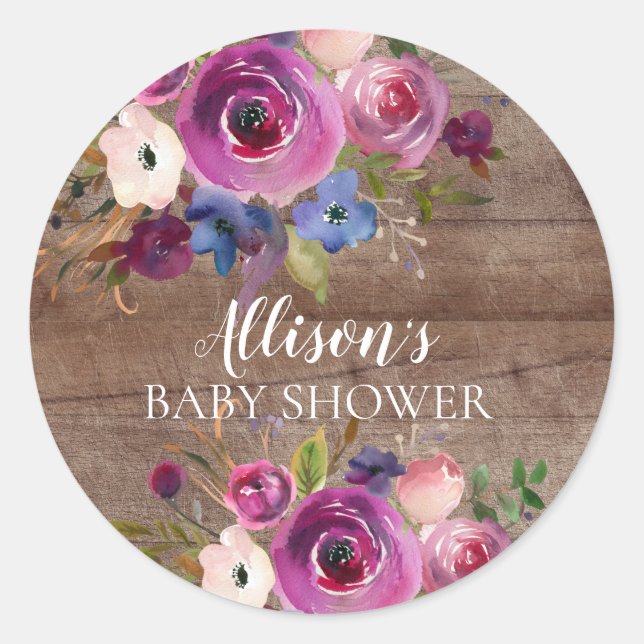 Sello para sobres de Baby Shower con flor azul de  (Anverso)
