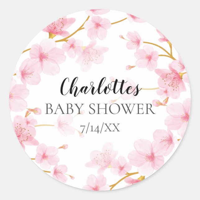 Sello para sobres de Baby Shower con flores de cer (Anverso)