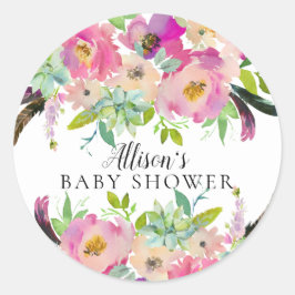 Sello para sobres de Baby Shower con flores de pri