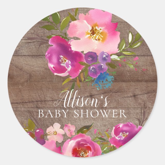 Sello para sobres de Baby Shower con flores rustic (Anverso)