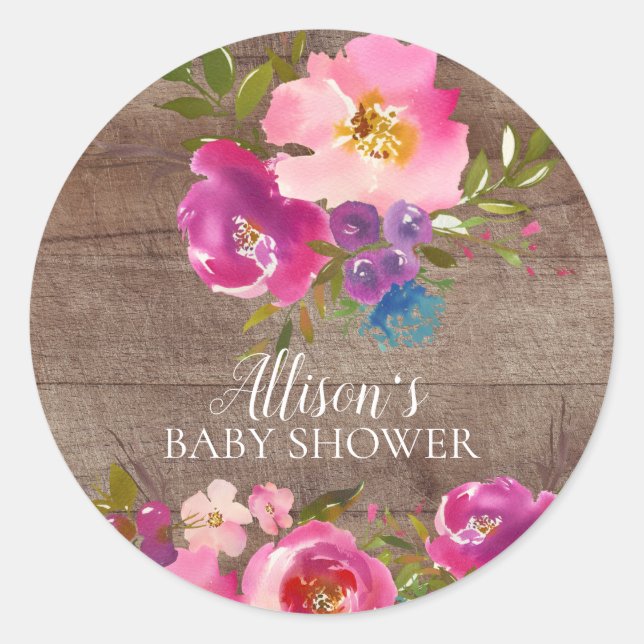 Sello para sobres de Baby Shower con flores rustic (Anverso)