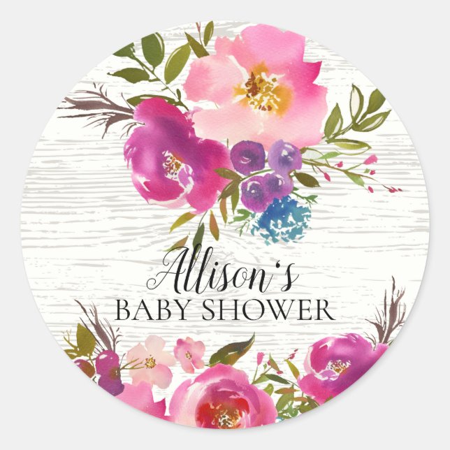 Sello para sobres de Baby Shower con flores rustic (Anverso)