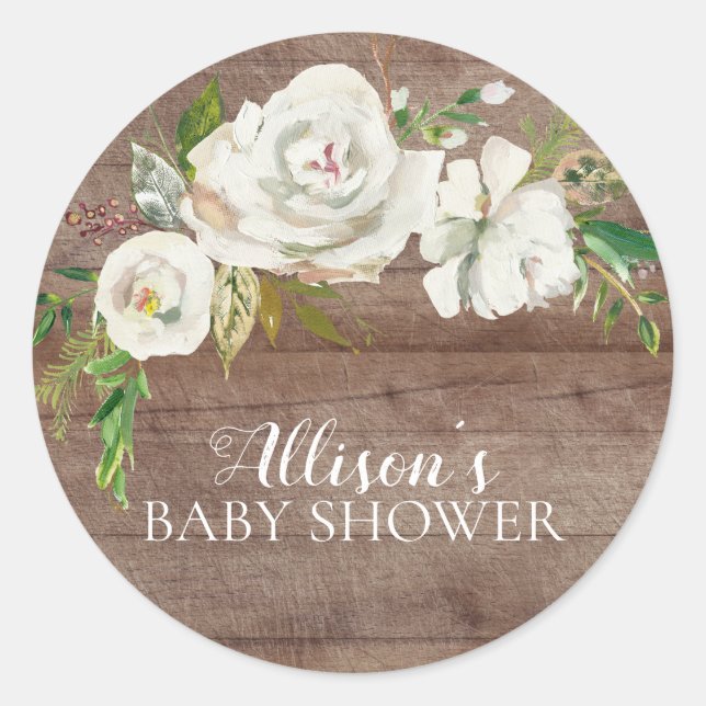 Sello para sobres de Baby Shower de Floral blanca  (Anverso)