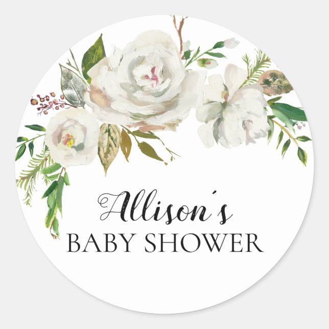 Sello para sobres de Baby Shower de Floral blanca  (Anverso)