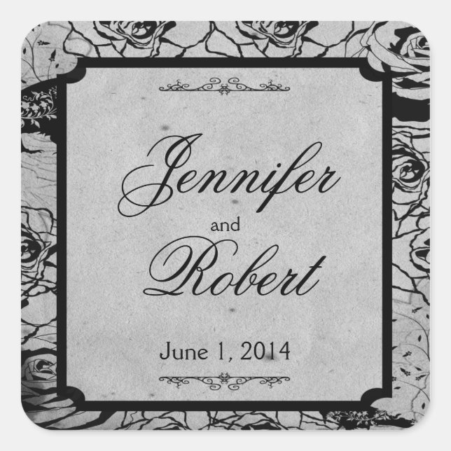 Sello para sobres de Boda de marco gótico Rosa neg (Anverso)
