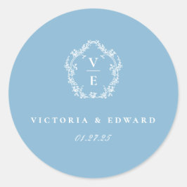 Sello para sobres de Boda del monograma azul cielo