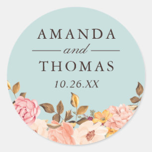 Sello para sobres de Boda floral Aqua Blue Rubor