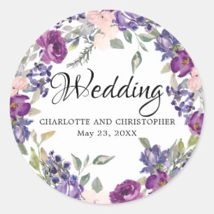 Sello para sobres de Boda floral púrpura Plum Rubo