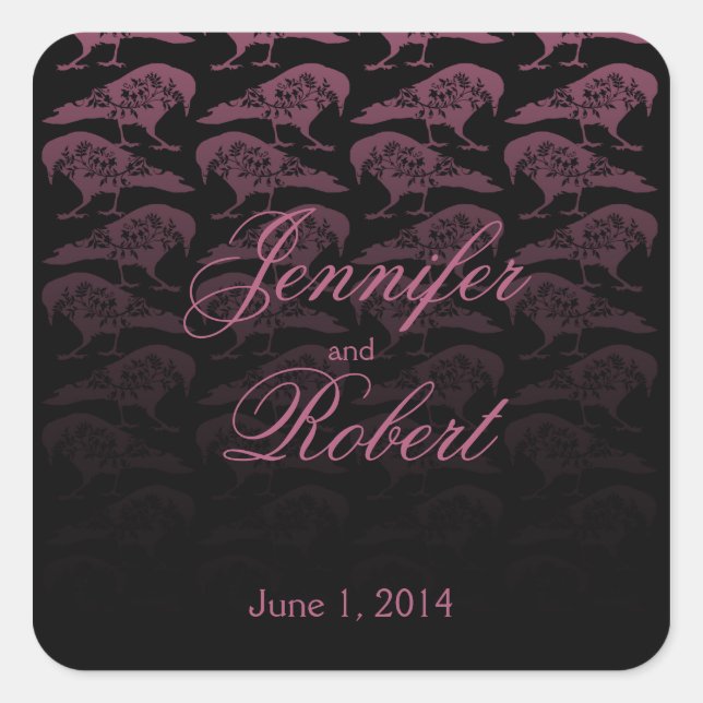 Sello para sobres de Boda gótico Purple Raven (Anverso)