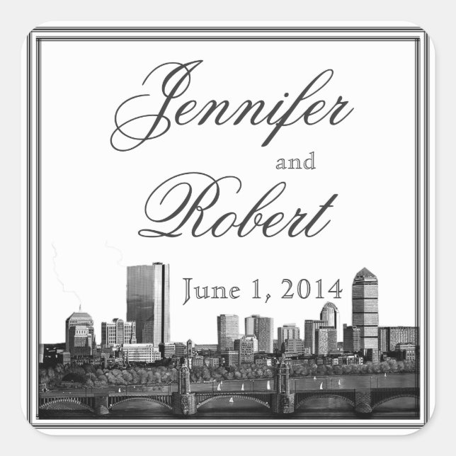 Sello para sobres de bodas de destino de Boston (Anverso)