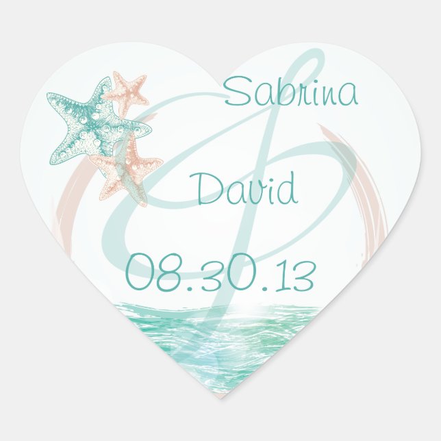 Sello para sobres de bodas Ocean Breeze Beach (Anverso)