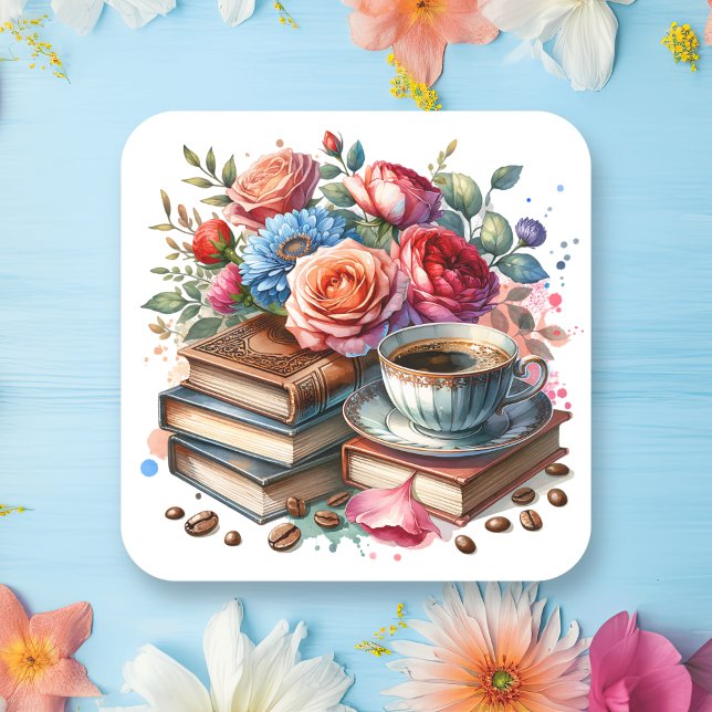 Sello para sobres de café, libros y flores (Subido por el creador)