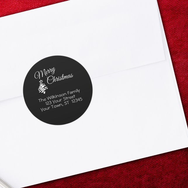 Sello para sobres de dirección de retorno negro de (Merry Christmas Black Return Address Envelope Seal)