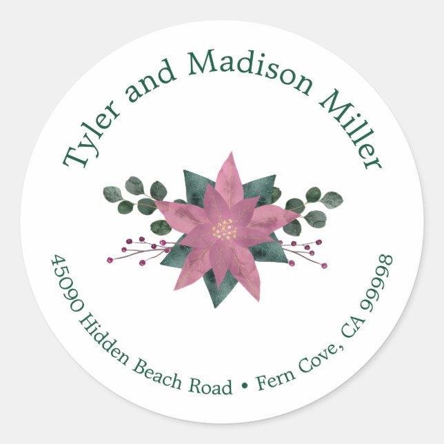 Sello para sobres de feriado en flor de poinsettia (Anverso)