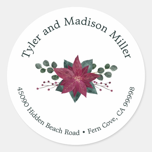 Sello para sobres de feriado ruso de poinsettia ro (Anverso)