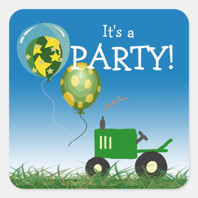 Sello para sobres de Fiesta de Tractor Verde (Anverso)
