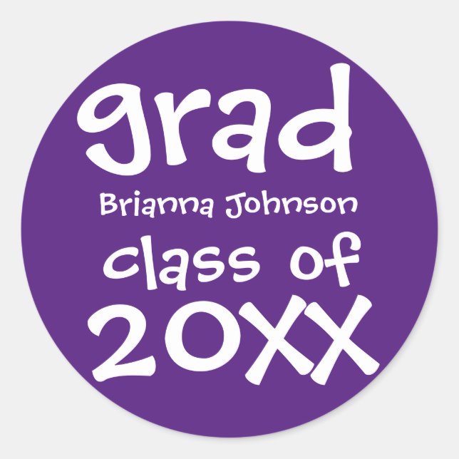 Sello para sobres de graduación púrpura con texto  (Anverso)