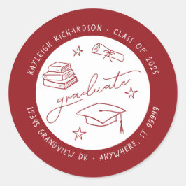 Sello para sobres de graduados con mano blanca roj