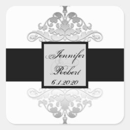 Sello para sobres de matrimonio blanco negro plate
